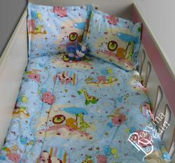 Бебешки спален комплект Памук Зоопарк в синьо