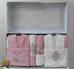 Комплект 2 броя Халати + 6 броя хавлии Белинда розово и бяло